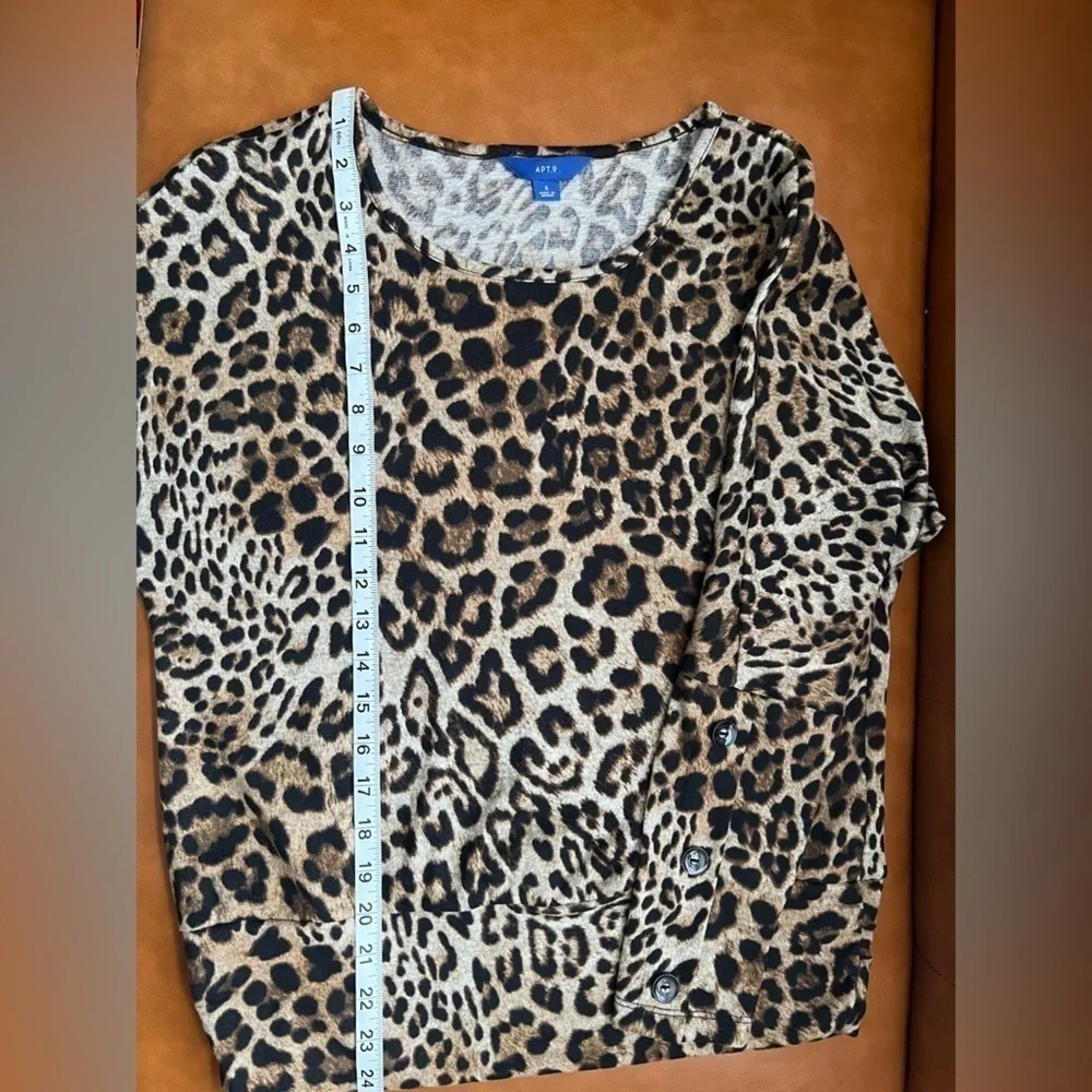 Apt 9 S Black Browns Leopard Print Shirt w/Button Detail Sleeves Drop Shoulder